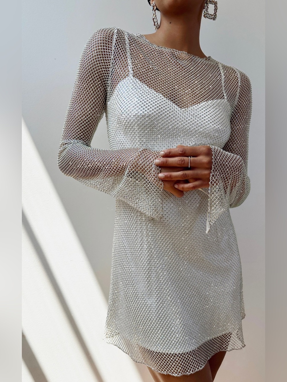 Show Me Your Mumu Iconic Mini Dress size Small S rhinestone with slip white